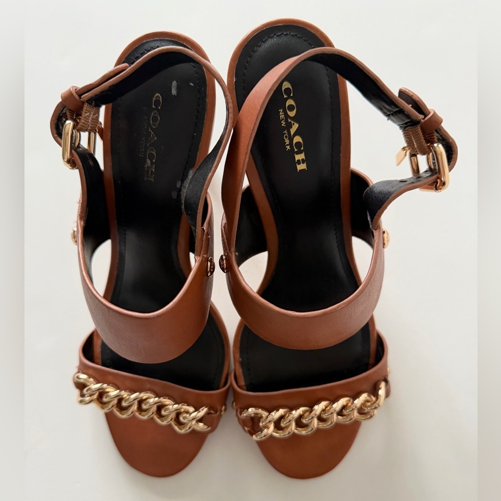 Coach Brown Sandals with Gold Chain Accent - Picture 3 of 11